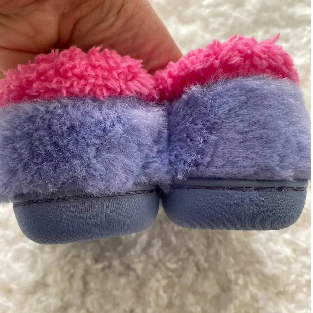 Wondernation Girls Purple Pink Fuzzy Warm Sweet Dream Slippers NEW Size 11-12